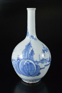 E8411: Chinese Blue&White Landscape Person Muffle painting FLOWER VASE Ikebana