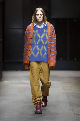 【良品】 バイカラー　ニット　カーディガン　カシミヤ　38 秋カラー　MARNI MARNI FW 2019 Mohair Striped Cardigan Sweater Orange Blue IT38