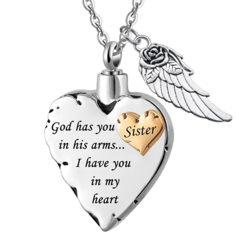 Heart Cremation Urn Necklace for Ashes Angel Wing Jewelry Memorial Penda - Picture 20 of 27