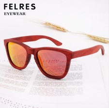 Men Women Bamboo Wood Polarized Square Sunglasses Red Wooden Frame Glasses UV400