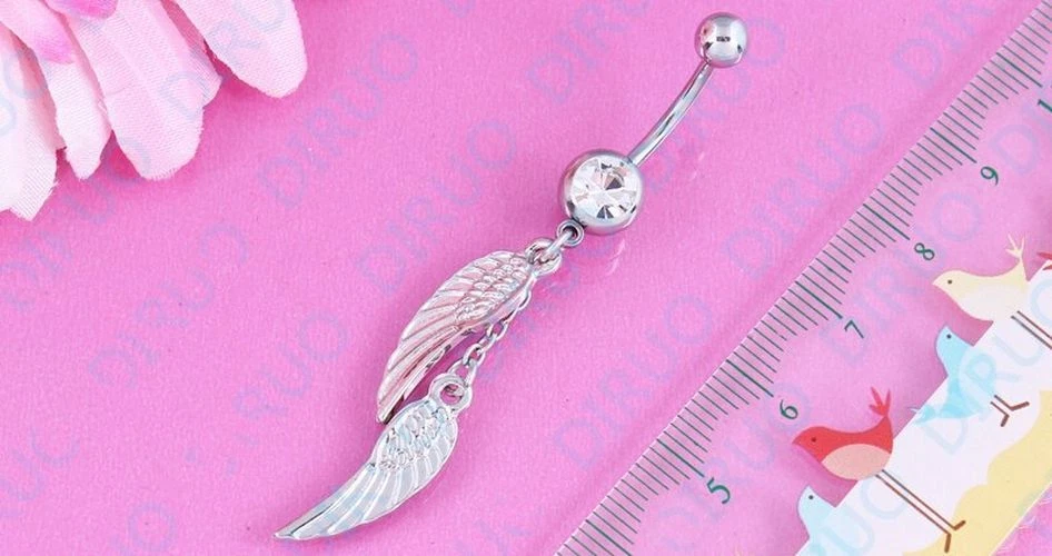 Anillo de ala en ángulo colgante-piercing de pluma de acero inoxidable ombligo ombligo anillos Foto 2 de 4