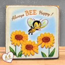 Bee & Sunflowers vintage retro style spring summer shelf sitter sign decor WB-17