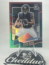 Tyler Scott 2023 Donruss Optic Red and Green Prizm Rated Rookie Football Card. rookie card picture