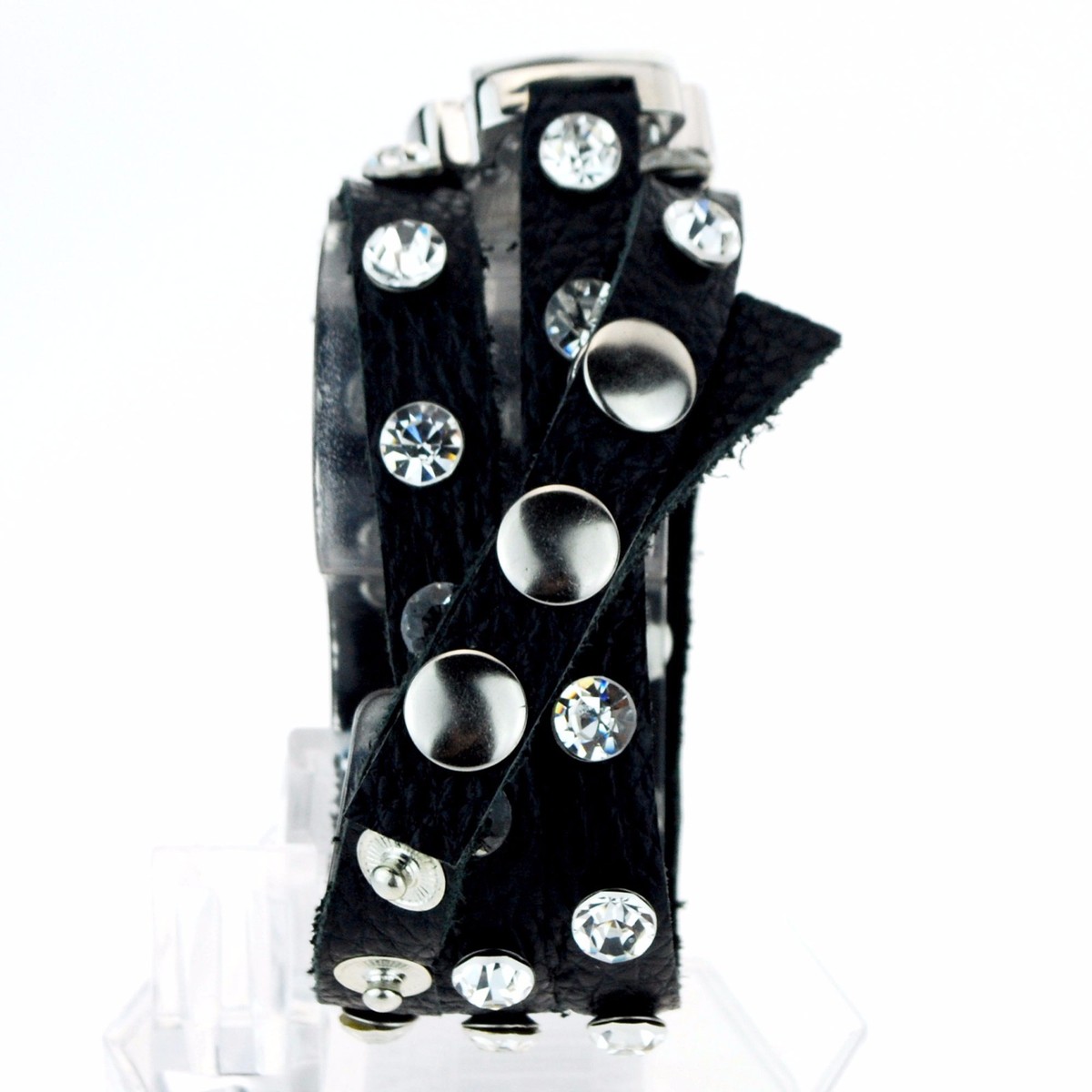 Geneva Leather Bracelet Cross Shape Watch with Large Rhinestones