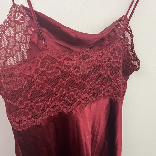 Oscar De La Renta Pink Label Satin Burgundy Long Slip Dress Size Large Vintage - Picture 7 of 17