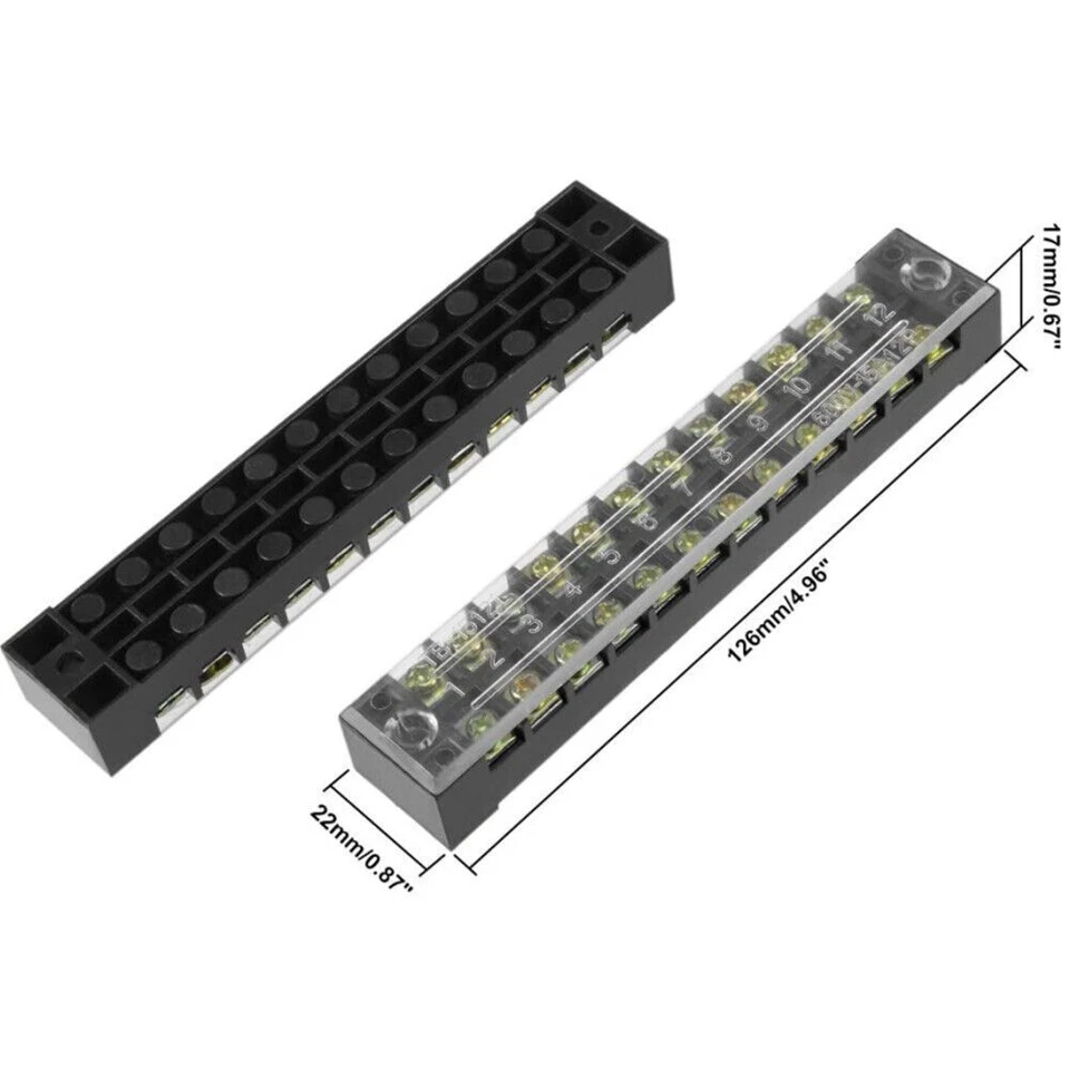2 Position 600V 15A Wire Barrier Dual Row Screw Terminal Panel TB-1512L 2X Block - Image 2 of 4