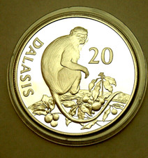 Gambia 20 Dalasis Silver 925 Proof 28.28g Ø39mm Africa Red Stub Monkey Variant 1989 100.24 per troy oz