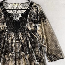 World Unity Crushed Velvet Velour Lux   Tunic Top Womens Sz L Boho Artsy