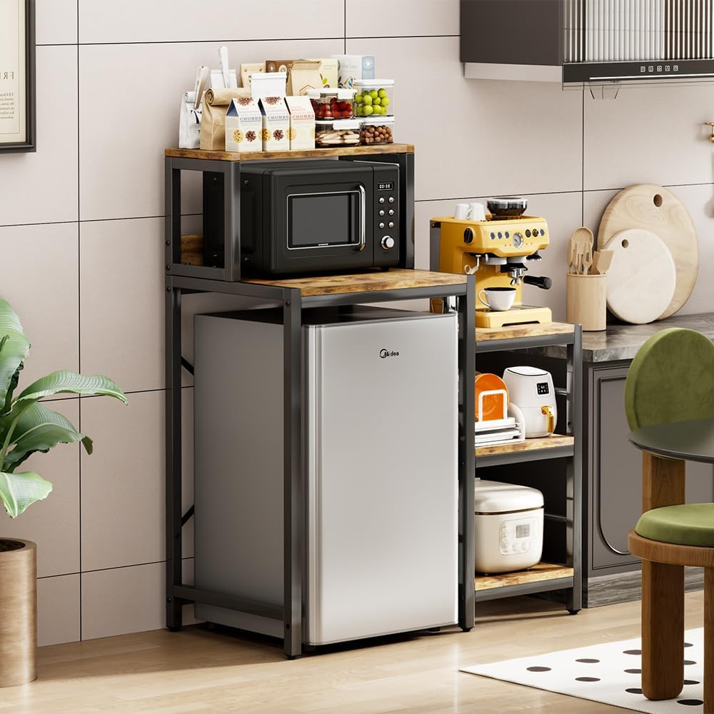 & Microwave Stand With Storage Shelves - Brown