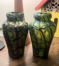 Stunning c1900 Antique Pair of Pallme Konig & Habel Art Nouveau Iridescent Vases