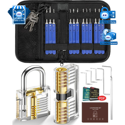 Lockpicking Set 25 Stück Dietrich Set mit 2 Transparenten Trainingsschlössern