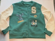 Disney Stitch Jacket Kids M Green Varsity Fleece Snap Front Music Festival
