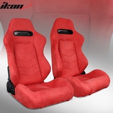 Pair Universal Reclinable Suede Racing Seats Dual Sliders Red