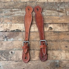 Adult Leather Spur Straps 12in w/ White Stitching Trim Silver Hardware