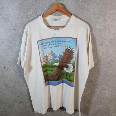 Vintage Anvil Eagle Spirit Fly 90s Single Stitch T-Shirt Herren XL weiß