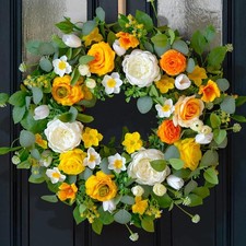 Spring Wreaths for Front Door Outside 24 Inch Yellow  White Spring Summer Wr...