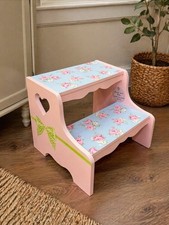 Kids Wooden Step Stool Pink Floral Shabby Chic Toddler Step Ladder Cute