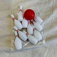 Mini Bowling Mini Game Set - 10 Pins with Red Stripes Red Ball