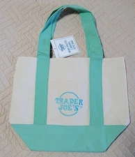 New TEAL Trader Joe's Pastel Mini Canvas Tote Bag 2025 Easter 