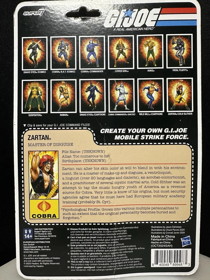 Junta tórica G.I.Joe 3,75 Zartan Cold Slither Super7 GIJoe 2025 nueva sellada Hasbro Foto 2 de 2