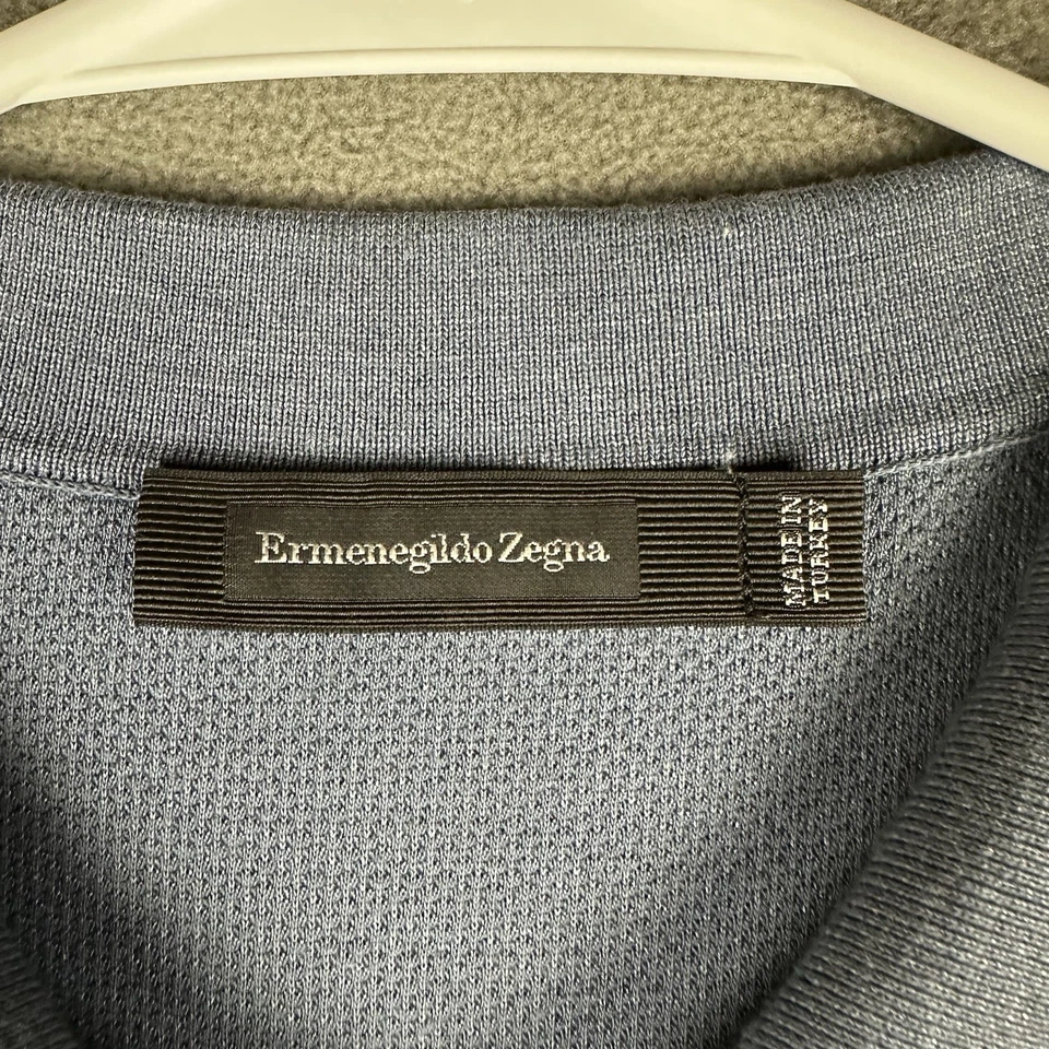 Ermenegildo Zegna Shirt Mens Small Blue Pique Short Sleeve Polo Cotton Designer - Image 4 of 4