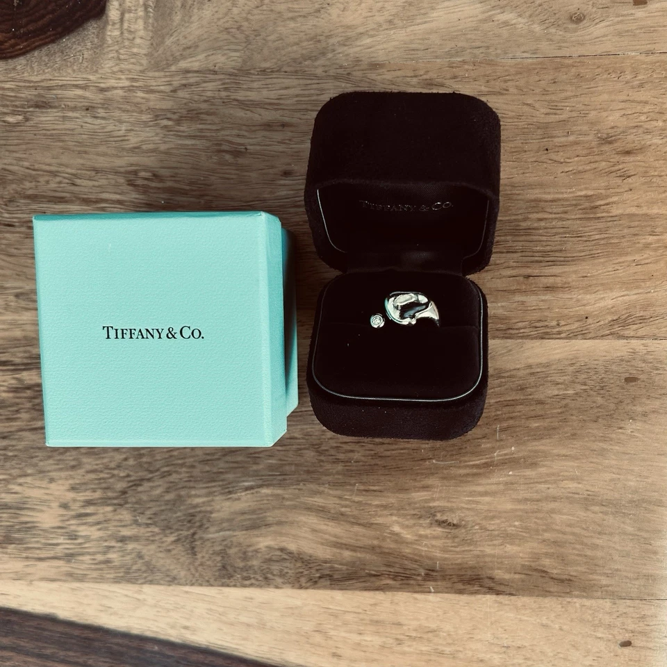 Auth TIFFANY & Co. Pure Silver 925 Paloma Picasso Diamond Heart Ring SZ0 KA063 - Image 2 of 4