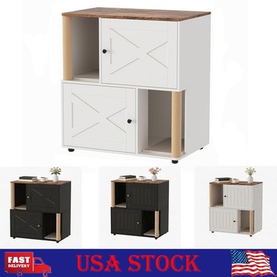 2-Tier Double Cat Litter Box Enclosure for 2 Cats Wooden Hidden Litter Furniture