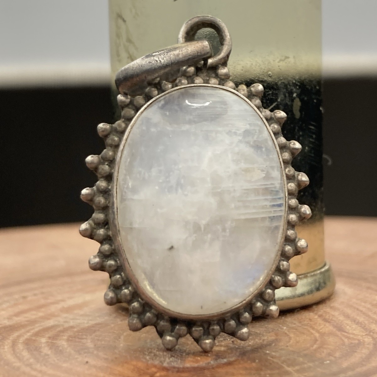 Vintage Rainbow Moonstone Gemstone 925 Sterling Silver Handmade Pendant View 2