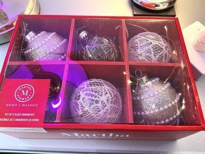 Martha Stewart 6 gold weiße Glaskugeln Weihnachtsdeko Luxus rund