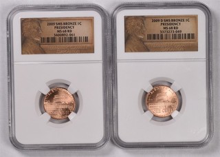 2009 P&D SMS Presidency Lincoln Penny Cent 2 Coin Set NGC MS68 RD