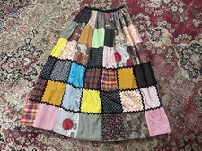 Vintage 1960  s  70s Handmade Patchwork Maxi Skirt Celestial Floral Hippie XS