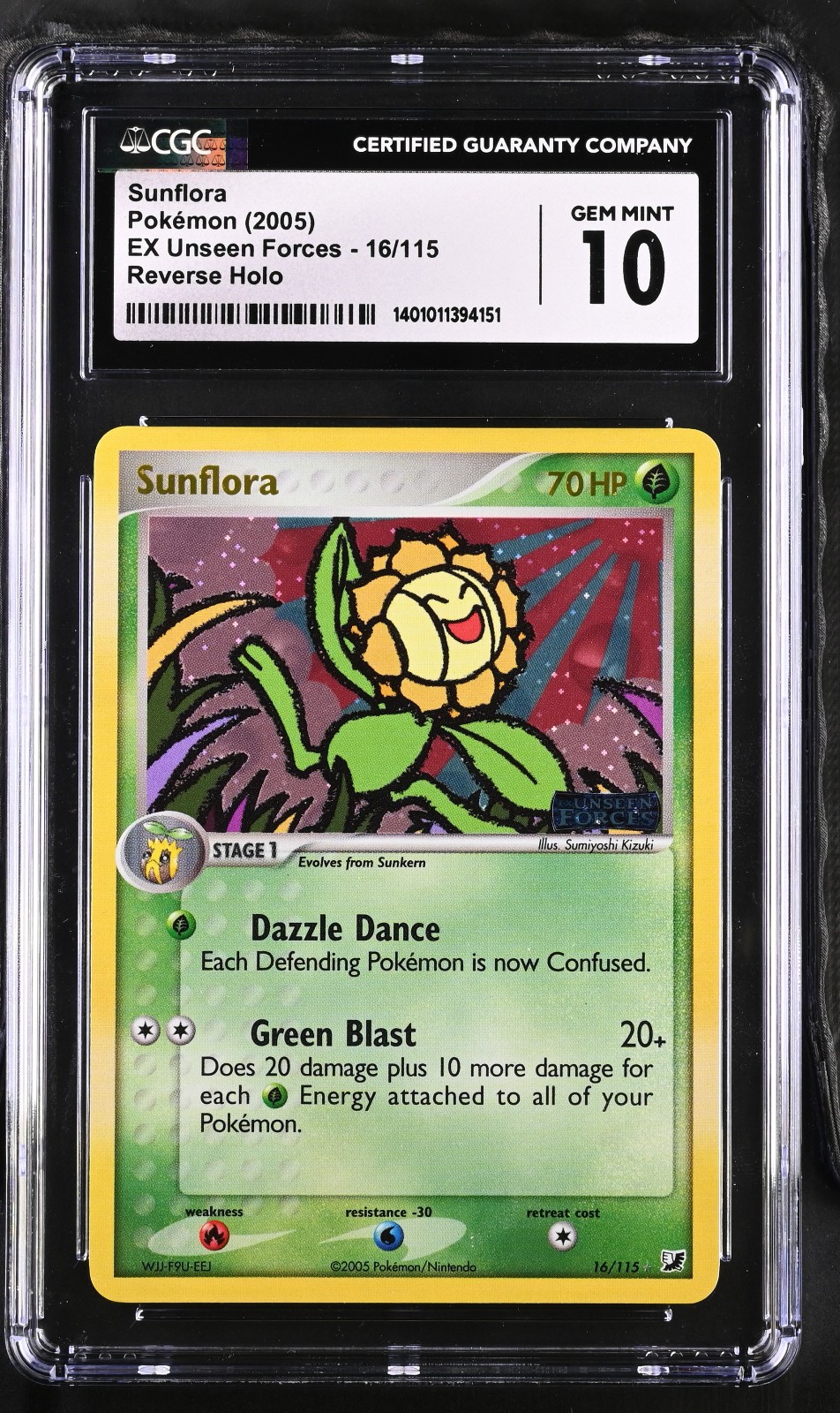 CGC 10 Gem Mint Sunflora 16/115 EX Unseen Forces Inverted Error Reverse Holo