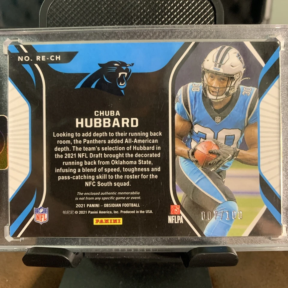 2021 Panini Obsidian - Rookie Eruption Chuba Hubbard #RE-CH /100 (MEM, RC) - Image 2 of 2