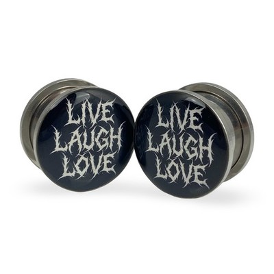 Pair of Screw on Live Laugh Love Picture Plugs gauges