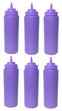 6 Pack Purple 16oz Squeeze Bottles Wide Mouth Condiment Sauce Dressing Dispenser