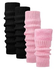 2 Pairs Winter Fleece Lined Leg Warmers Women Warm Long Boot Knit Socks