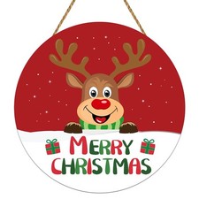 Christmas Door Decoration Wooden Hanging Sign for Front Door Home Porch Wall