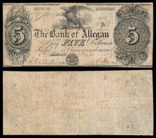 $5 BANK OF ALLEGAN - ALLEGAN, MICHIGAN  --  DECEMBER 30, 1837 - SERIAL NO. 1956