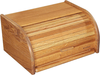 Stylish Country Oak Bread Bin with Roll Lid & Chopping Board - 40x30x20 cm
