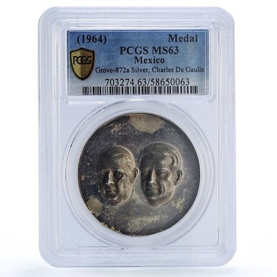 PCGS-MS63 エクアドル アントニオ・ホセ・デ・スクレ 大型銀貨 1944 Mexico De Gaulle Mateos Visit Grove-872a Politics MS 63 PCGS