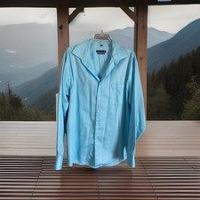 Geoffrey Beene Men  s Dress Shirt 17 34/35 Button Down Good Condition Agua Blue