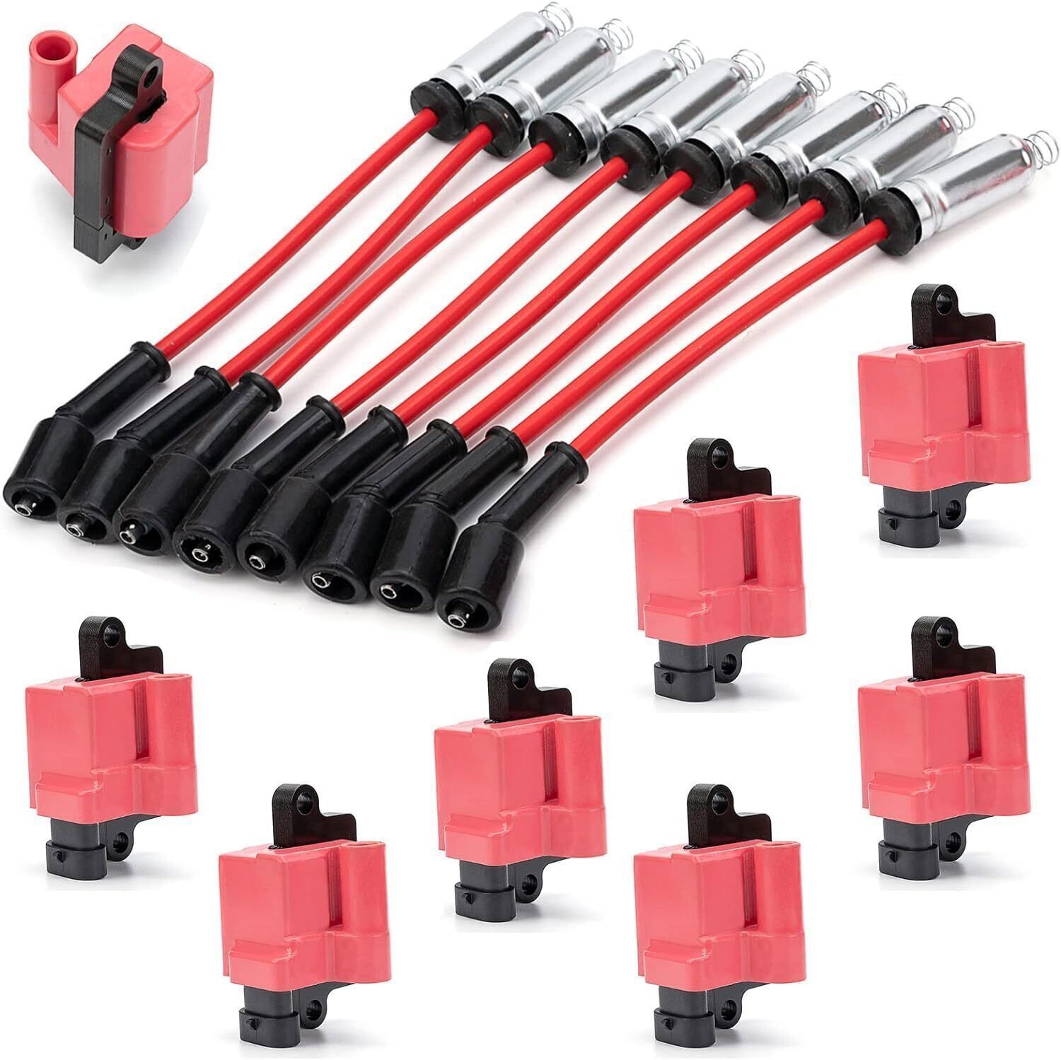 8x Square Ignition Coil & Spark Plug Wire Set For Chevy GMC 4.8L 5.3L 6.0L 8.1L