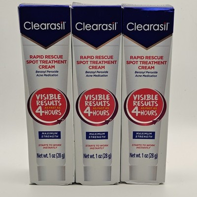 3 Pack Clearasil Rapid Rescue Spot Treatment Cream 1 oz Acne Exp 7/26 New 