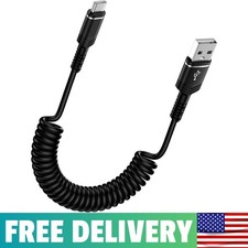 USB to USB C for iPhone 16 Plus Coiled Cord Car Charger 17 Pro Max Fast Char