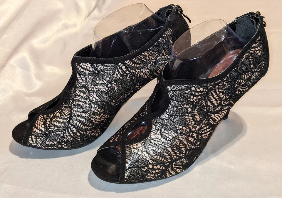 Sexy botines de tacón de aguja elegantes de encaje con punta abierta Cato para mujer talla 11M Foto 2 de 4