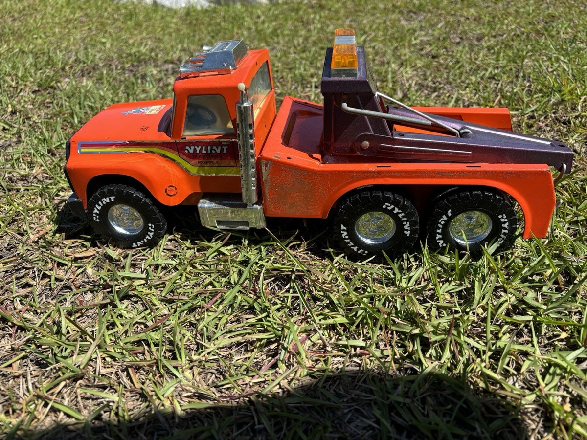 Vintage Nylint Big Pumpkin Tow Truck Pressed Steel Orange Wrecker