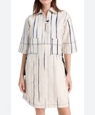 $698 Tory Burch Wavelength Tie Dye Heavy Denim Shirt Dress Lace Up Size 8