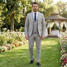 Men Suit Grey 3 Piece Wedding Groomsmen: Slim Fit Formal Suits