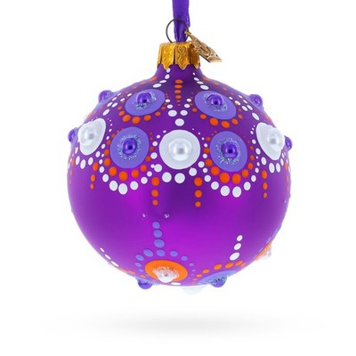 Purple Majesty with Silver Accents Geometric Glass Ball Ornament 3.25 Inches