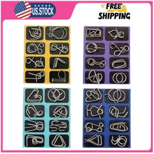Metal Brain Teaser Puzzles, Set of 32 with Pouch, Steel IQ Games Physics Mind